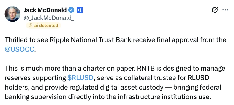 Ripple získal konečné schválení OCC pro National Trust Bank – Jaké výhody to přináší pro RLUSD 2 Jack McDonald