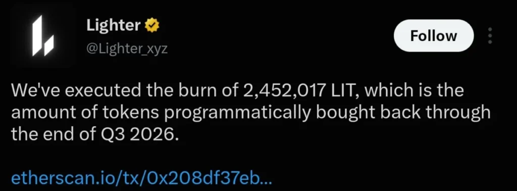 Kryptoměna LIT: Stačí spálení tokenů Lighter v hodnotě 9,5 milionu dolarů na zmírnění prodejního tlaku? 1 LighterLIT