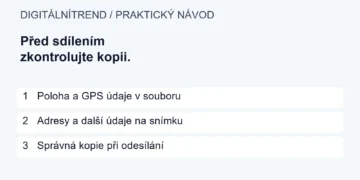 Jak odstranit polohu z fotografie a ověřit kopii před sdílením 5 1 Poloha a GPS údaje v souboru; 2 Adresy a další údaje na snímku; 3 Správná kopie při odesílání