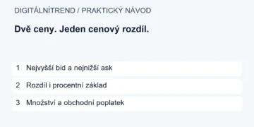 1   Nejvyšší bid a nejnižší ask; 2   Rozdíl i procentní základ; 3   Množství a obchodní poplatek